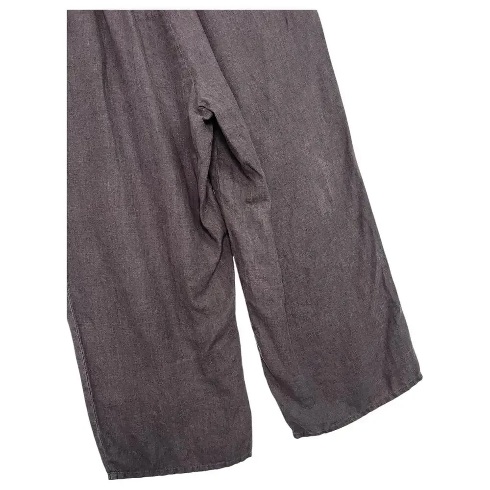 Flax Pants Womens Small Gray Linen Flood Wide Leg Cropped Lagenlook Cottage